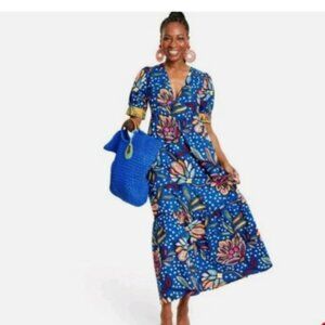 Tabitha Brown x Target Mixed Floral/Polka Dot Puff Sleeve Boho Maxi Dress Size 8